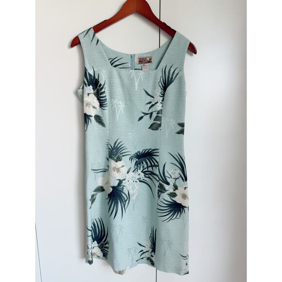 Vintage 90s Womens Hawaiian Tropical Print Sheath Dress Size Small/4 Silk Blue - Picture 1 of 5